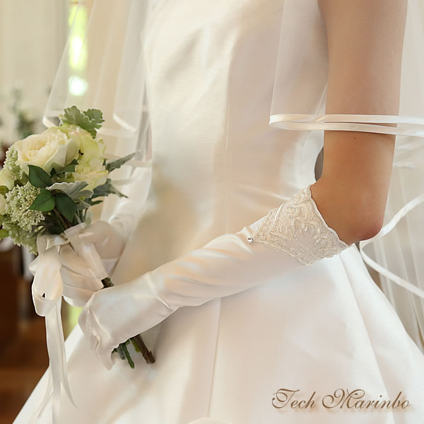 人気絶頂 ウェディンググローブ ロング ブライダル レース ホワイト 結婚式 サテン 手袋