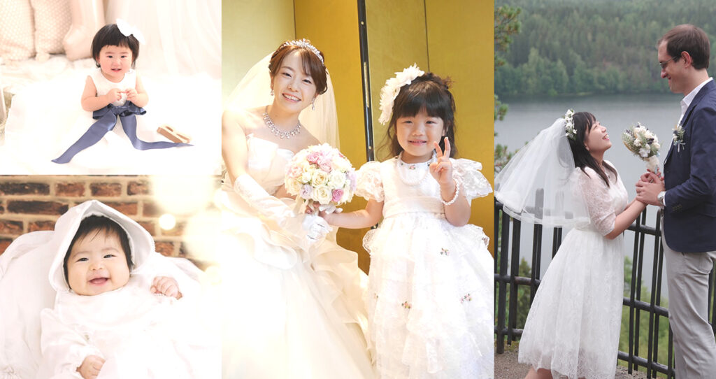 ウェディングドレスリメイク専門店てくまりんぼ 総合案内。リメイクしたベビードレスと元のウェディングドレス