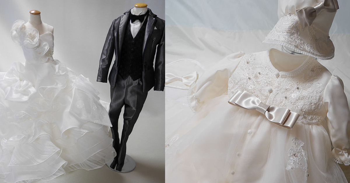 ウェディングドレスリメイクで作ったミニチュアドレスとベビードレス