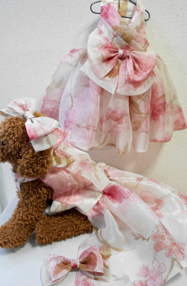 カラードレス生地の犬用ドレス